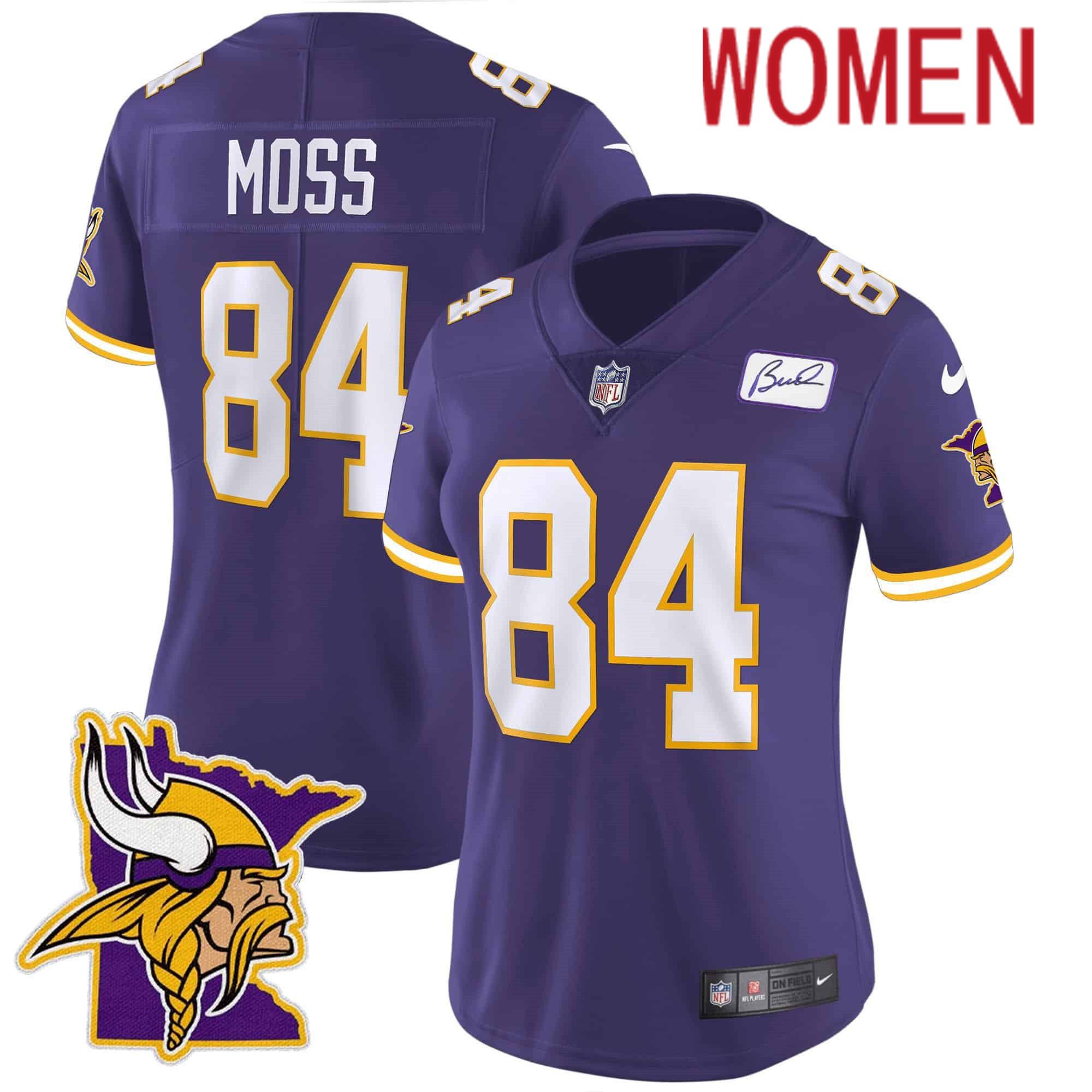 Women Minnesota Vikings #84 Moss Purple 2024 Nike Patch Classic Limited NFL Jersey style 1